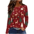 thumbnail image 2 of Long Sleeve Tops for Women Plus Size Casual Crewneck Christmas Tees Holiday Party Style Comfort Fit Loose Casual Blouse, 2 of 5