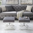 thumbnail image 2 of Maklaine Velvet and Stainless Steel Base Ottoman in Gray/Chrome, 2 of 8