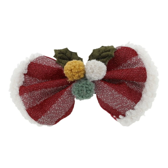 Unique Bargains 1 Pc Christmas Hair Clips Striped Bow Tie Hairdo Clip for Christmas 4.33"x2.76" Red White