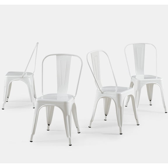 SOLEGGIATA Metal Dining Chairs Set of 4 Stackable Industrial Vintage Style Farmhouse Kitchen Cafe Indoor Outdoor GLOSS HIGH WHITE