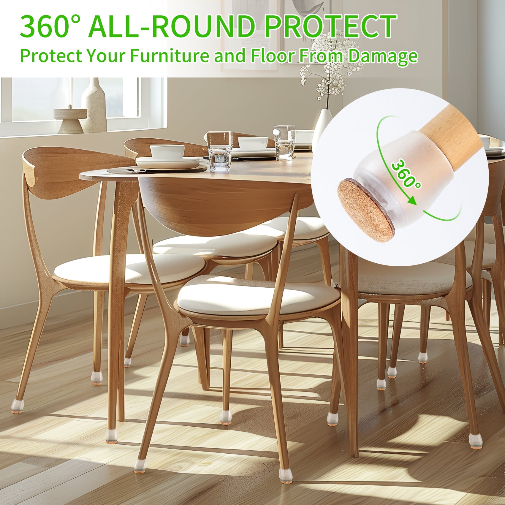 16Pcs Square Silicone Chair Leg Floor Protectors for Hardwood Floors Felt Furniture Pads Covers Table Chair Leg Caps Large Chair Sliders for Wood Floors Anti scratches Noise Fit 1.1 1.45