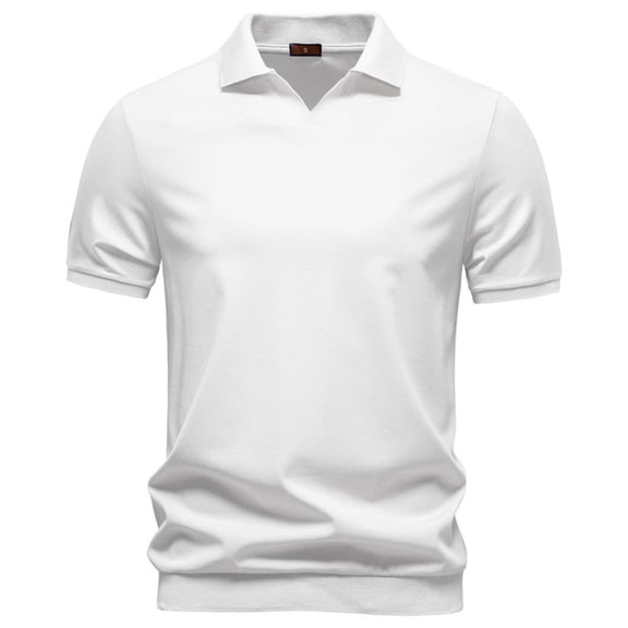 Mens Golf T-Shirt Business Casual Old Money Style Pique Jersey, Short Sleeve V Neck Johnny Collar T-Shirts, Knit Textured Muscle Fit Summer Banded Hem Dressy Tee Top for Office & Tennis