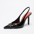 thumbnail image 5 of On feet & in love Women's Crinkled Patent Pointed Toe Slingback Heels - Crisscross Buckle Strap Stiletto Dress Pumps with Elastic Ankle Strap,Black, 5 of 6