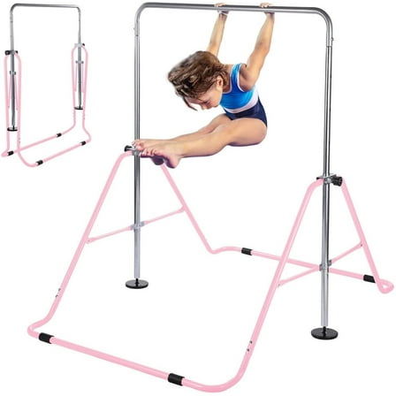 Foldable Adjustable Junior Gymnastics Bar in Pink - Parallel Bar for Kip Training and Fitness