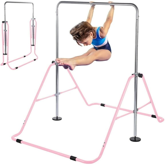 Foldable Adjustable Junior Gymnastics Bar in Pink - Parallel Bar for Kip Training and Fitness