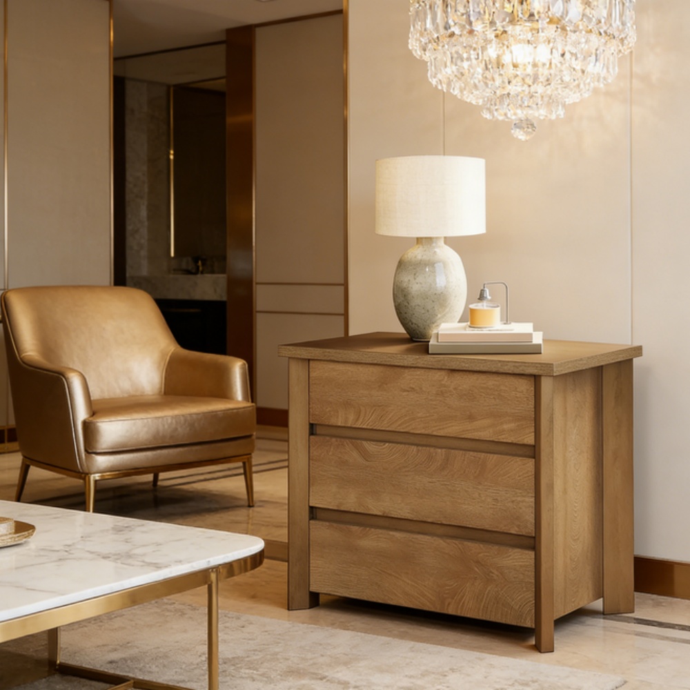 Bedside Table with 3 Drawers, Rustic Brown Nightstand, 35.04 in x 26.57 in x 6.30 in