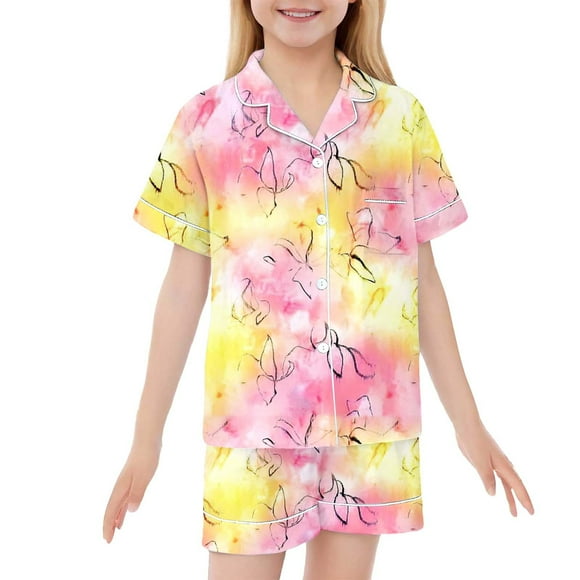 Luvoko Tween 2 Piece Sets Pajamas For Kids Children Graphic Print Short Sleeve Button Shirt Shorts Pajama Set Cute Baby Things Teens Fashion Tracksuit for Girls New Born Babies Blanket Girl Sweat