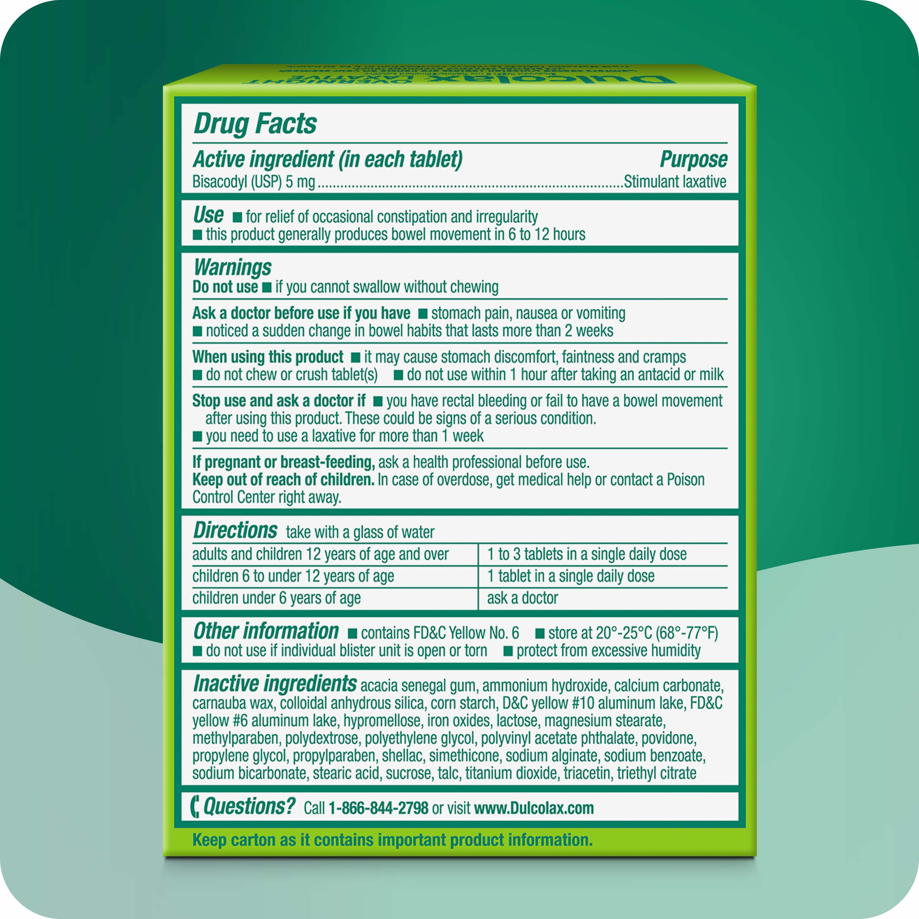 Dulcolax Stimulant Laxative Tablets for Overnight Constipation Relief 30ct