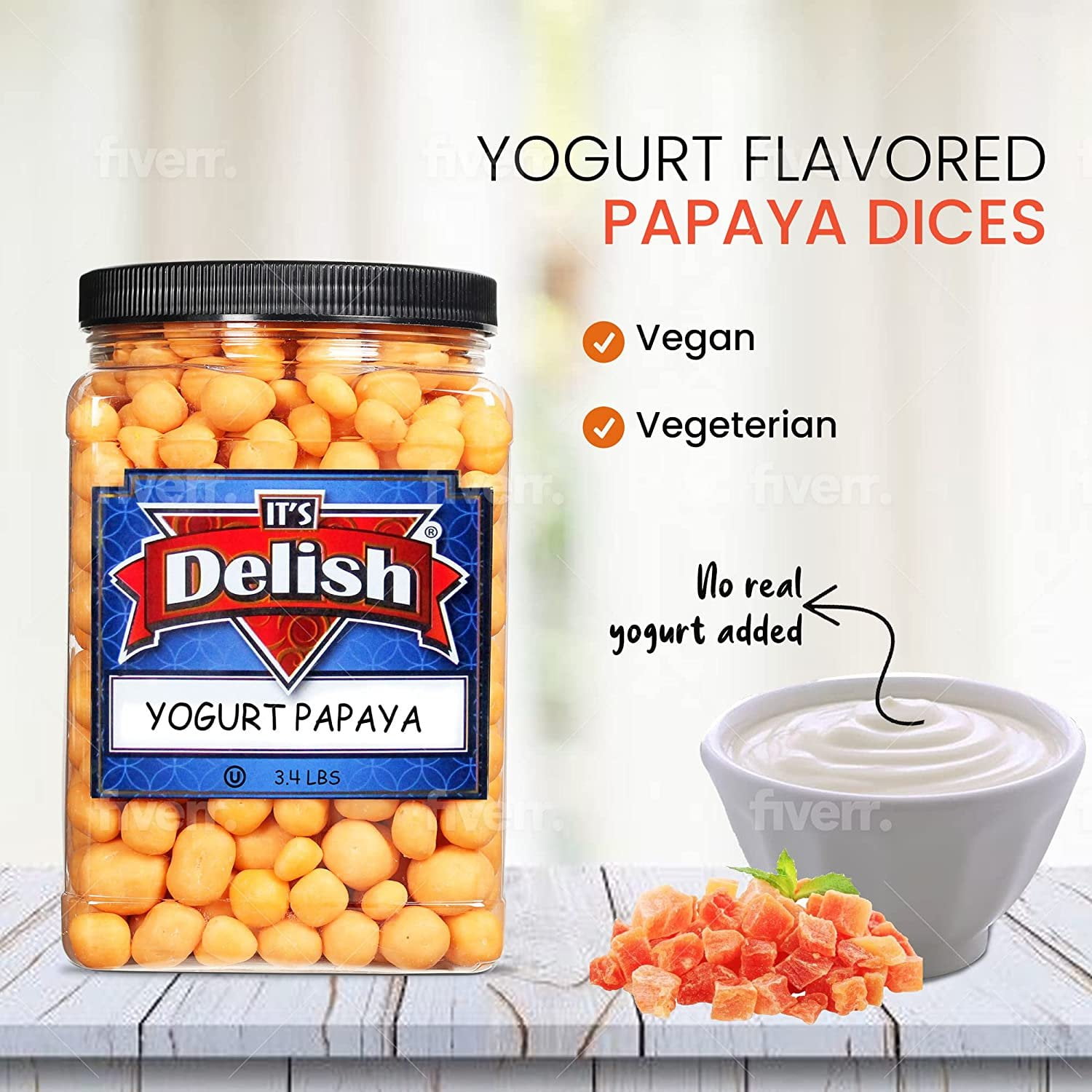 Yogurt Covered Dried Papaya Dices by It's Delish, 3 LBS Jumbo Container  Kosher Dairy-Free Jumbo Yogurt Covered Fruit for Vegan Snacking  Dried Diced Papaya Coated in Yogurt-Flavored Shell Snack...