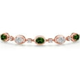 thumbnail image 3 of Gem Stone King 18K Rose Gold Plated Silver Green Chrome Diopside and and Lab Grown Diamond Bracelet for Women | 3.90 Cttw | Gemstone Birthstone | Oval 7X5MM | Fully Adjustable 9 inch, 3 of 6