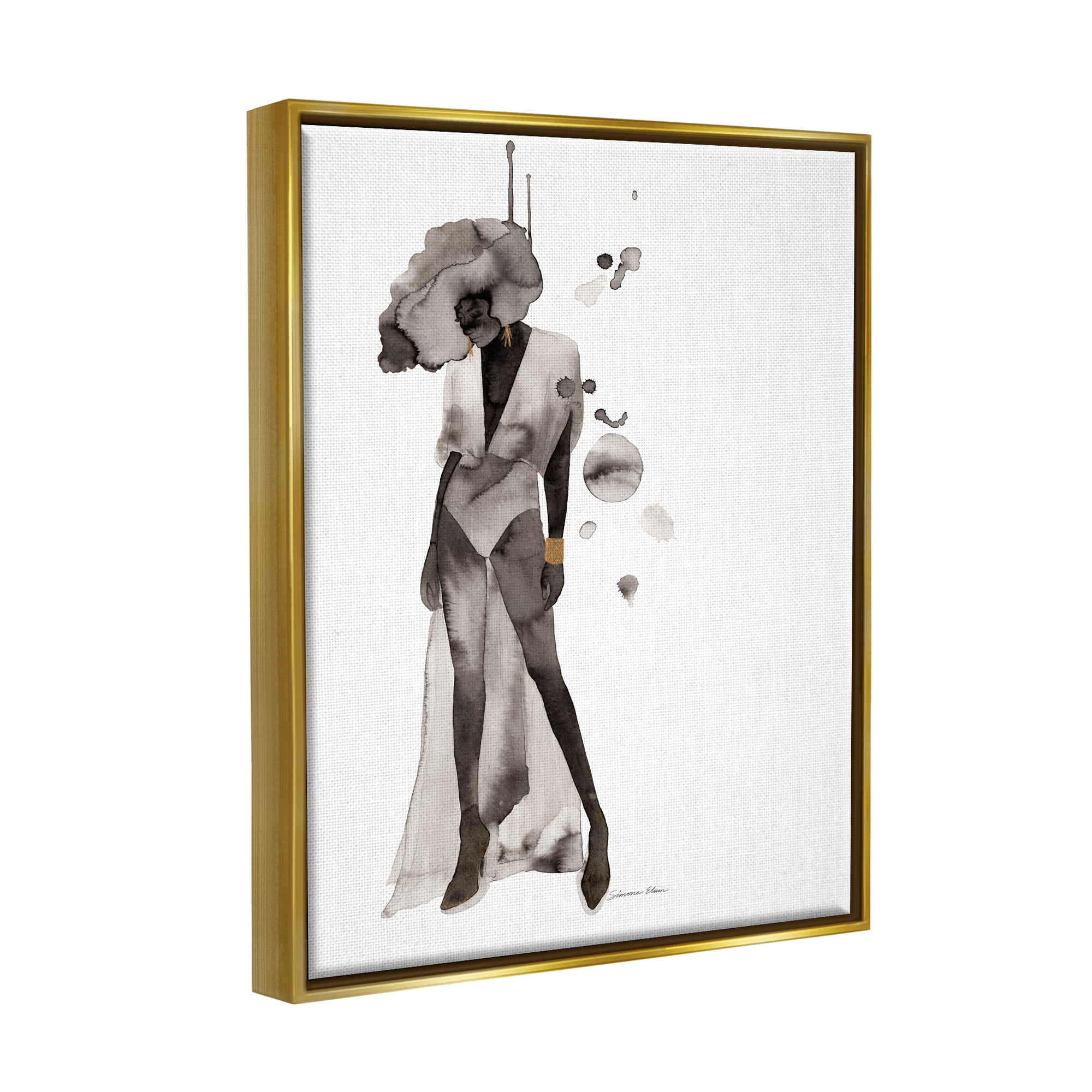 Stupell Industries Abstract Woman Illustration Abstract Painting Gold Floater Framed Art Print Wall Art, 17 x 21