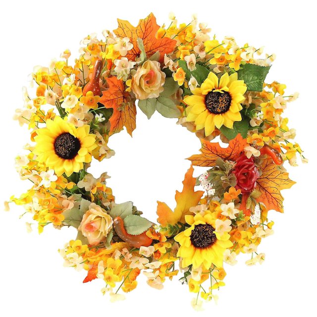 Corona de calabaza y girasol de otoño de 16 pulgadas, Compatible con puerta delantera, pared, ventana, fiesta de boda, casa de campo, gracias