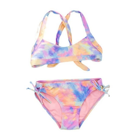 Toimothcn Swimsuit For Girls Sleeveless Casual Tie Dye Printed 2 Piece Bikini Set Quickly Dry Cover Up Swimwear 9-10 Years
