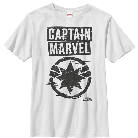 Boy's Marvel Captain Marvel Grayscale Star Symbol Graphic Tee White X Small