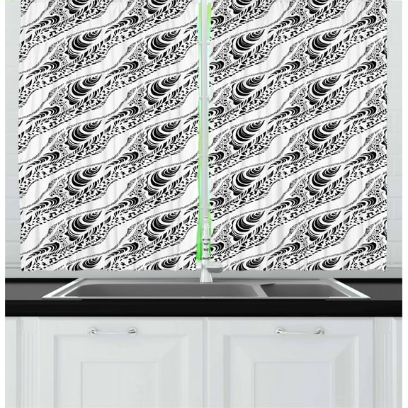 Ambesonne Abstract Kitchen Curtains, Animal Skin Patterns, 55"x39", Black White
