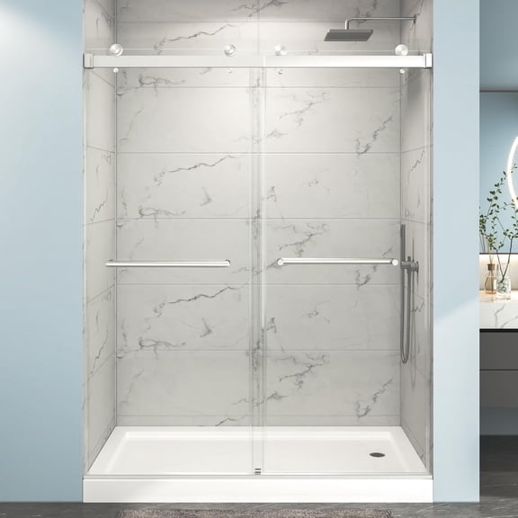 55"-60"W x 76"H Frameless Double Sliding Shower Door, 5/16" Glass, Brushed Nickel