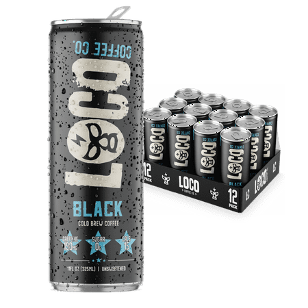 Loco Coffee Black Cold Brew 11 Ounce Can, 12 Count | Zero Sugar, 190mg Caffeine | Gluten Free and Dairy Free | Low Calorie Iced Coffee
