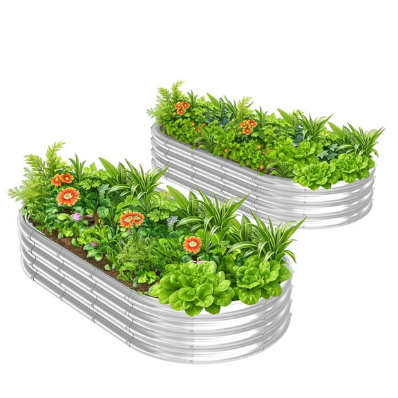 Zimtown 6x3ft Oval Steel Raised Garden Bed (2 pack) - Galvanized Starlight Silver, Indoor/Outdoor