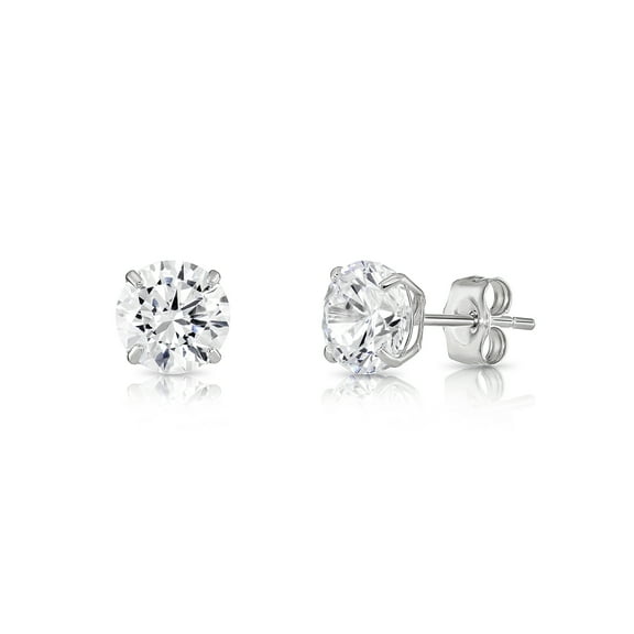 Tilo Jewelry 14K White Gold Solitaire Round CZ Stud Post Earrings with Secure Push-backs | 6mm | Classic Everyday Earrings | Women, Men, Unisex