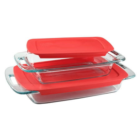 Pyrex Bake And Store Set Cheap Pyrex Easy Grab 4-Piece Rectangular Glass Bakeware Set With Red Lids