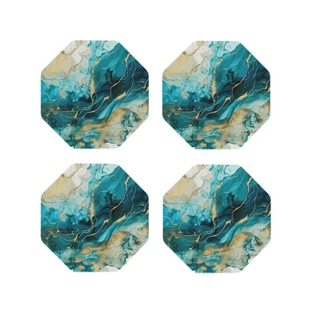 

Tebeau Abstract Ocean Currents Print Set of 4 Leather Drink Coasters Round Cup Mat Pad for Home and Kitchen Use 4 -Octagon