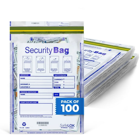 ABC Check Printing FREEZFraud Coin Money Single Pocket Bank Deposit Bags, 15 x 20", Clear, Polyethylene, 100 Bags