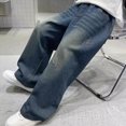 thumbnail image 5 of kpoplk Toddler Boys' Cargo Jeans Streetwear Style Loose Straight Leg Washed Elastic Waist Denim Pants(Blue,13-14 Y), 5 of 9