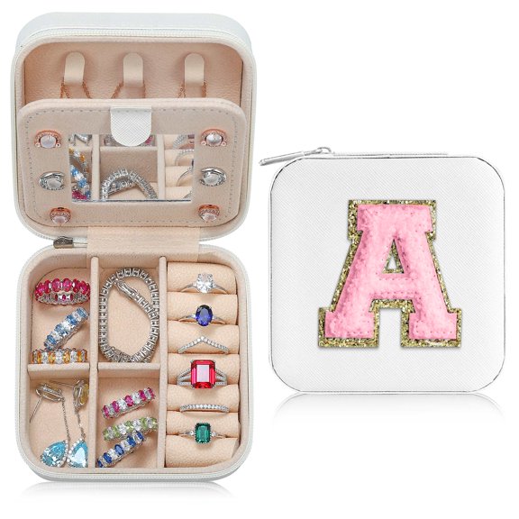 IEFSHINY Initial Jewelry Boxes for Women Travel Essentials Storage Box Holder for Earrings Rings Birthday Gifts for Women Jewelry Box Gifts