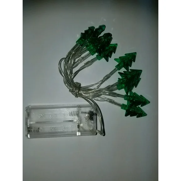 10 Green Led Christmas Tree Shaped Lights Battery Operated