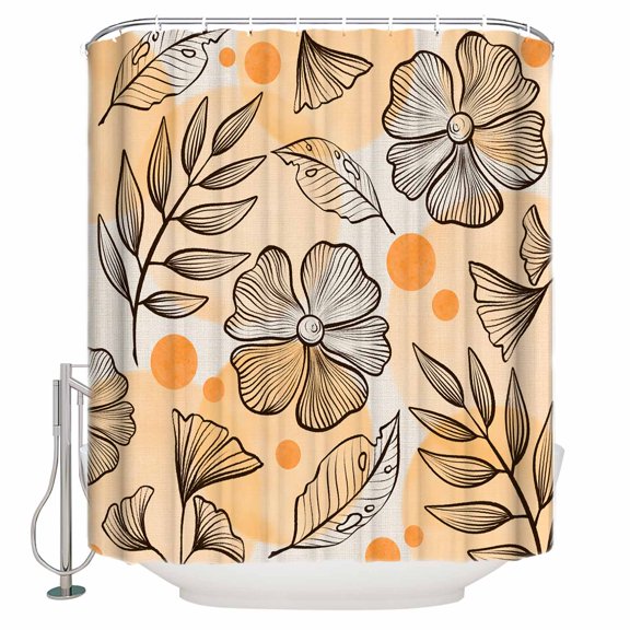 Fabric Shower Curtain Plant Abstract Lines Daisy Plant Shower Curtains with 12 Hooks Waterproof Machine Washable Bath Curtains for Bathroom, 36 x 72in