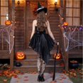 thumbnail image 4 of Witch Cosplay, Witch Costume, Witch Outfit, Witch Roleplay, Witch Cos, Women Halloween Witch Cosplay Costume High-Low Hem Ruffle Dress + Hat + Wristbands Dress Up Outfits, Black L, 4 of 7