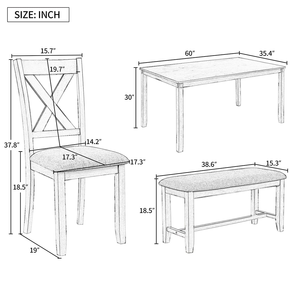 Private Jungle 6-Piece Kitchen Dining Table Set Wooden Rectangular Dining Table,4 Dining Chair and Bench Family Furniture(Espresso) Private Jungle 6-Piece Kitchen Dining Table Set Wooden Rectangular Dining Table,4 Dining Chair and Bench Family Furniture(Espresso)