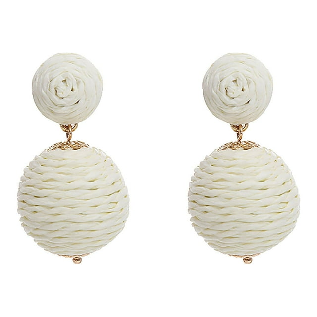 Boucles d'Oreilles Pendantes en Rotin de Paille Fait Main Boho Géométrique Raphia pour Femmes Filles Bijoux d'Été Plage
