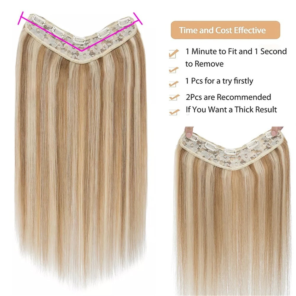 Clip in Hair Extensions Real Human Hair #8/613 One Piece Straight Remy Hair Clip in Extensions 16"-26" Seamless U Shape Double Weft Hair Extensions
