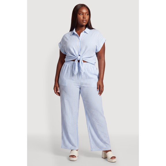 Women's Plus Size Striped Wide Leg Casual Pants
