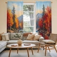 thumbnail image 3 of Fall Kitchen Curtain for Berdoom Living Room Cafe 72 Inch Length, Watercolor Forest Maple Leaves Mountains Landscape Tiers Curtains Light Filtering Drapes Window Treatment 2 Panels 52"Wx72"L, 3 of 9