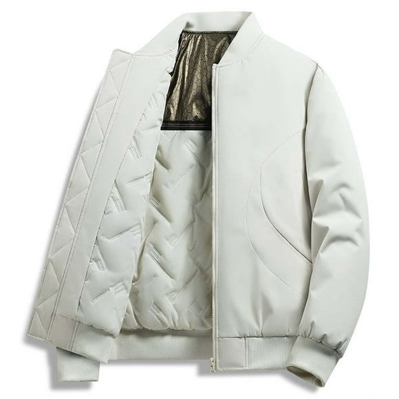 NTACZA White Jackets Men Winter Thicken Thermal Bomber Jacket Zip up Quilted Lined Varsity Coat Mens Winter Coats,XL