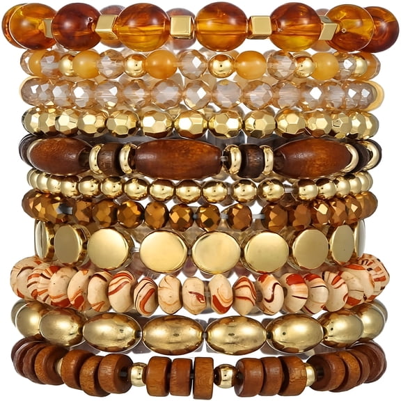 DESIGNICE Boho Multilayer Crystal Bead Bracelets For Women Handmade Colorful Wooden Beads Stretch Beach Jewelry String Charm Bracelet