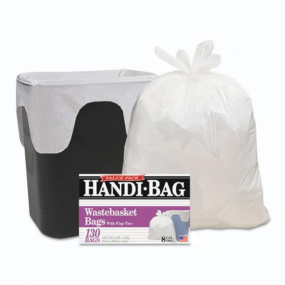 Handi Bag Super Value Pack 8gal .55mil 21 1/2 x 24 White 130/Box Trash Bags