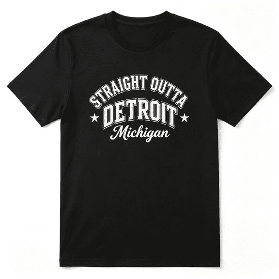 Straight Outta Detroit Michigan Cool Graphic Tee for Men and Women, Fun Family Gift Cotton Short Sleeves T-Shirt