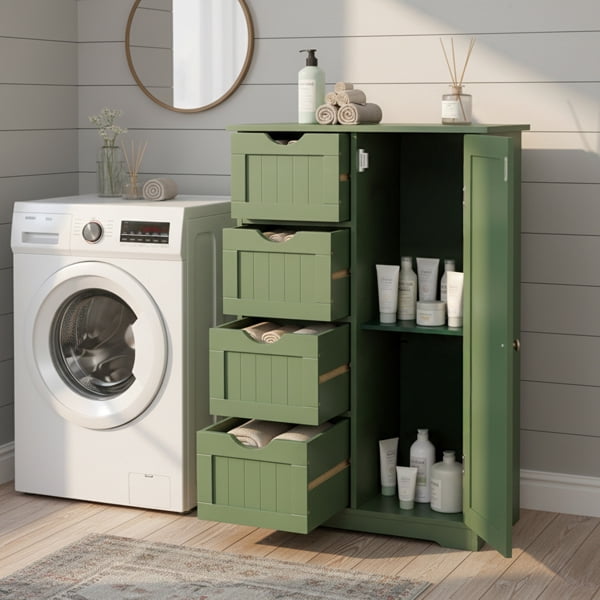 Alvantor Slim Freestanding Navy Blue Bathroom Storage Cabinet