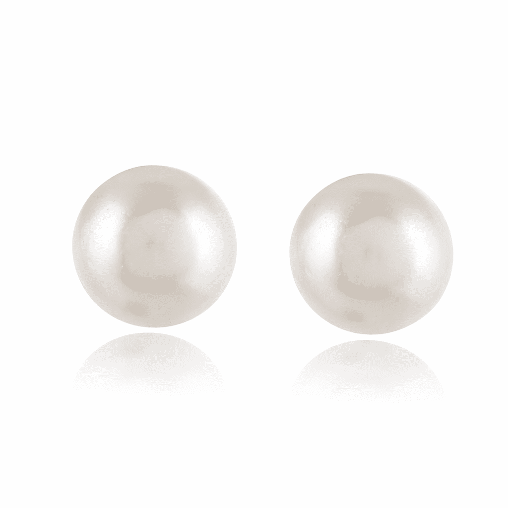 Femme Jam 925 Sterling Silver Freshwater Pearl Stud Earrings, Classic Round Pearl Earrings for Women, Hypoallergenic Push Back, 10mm