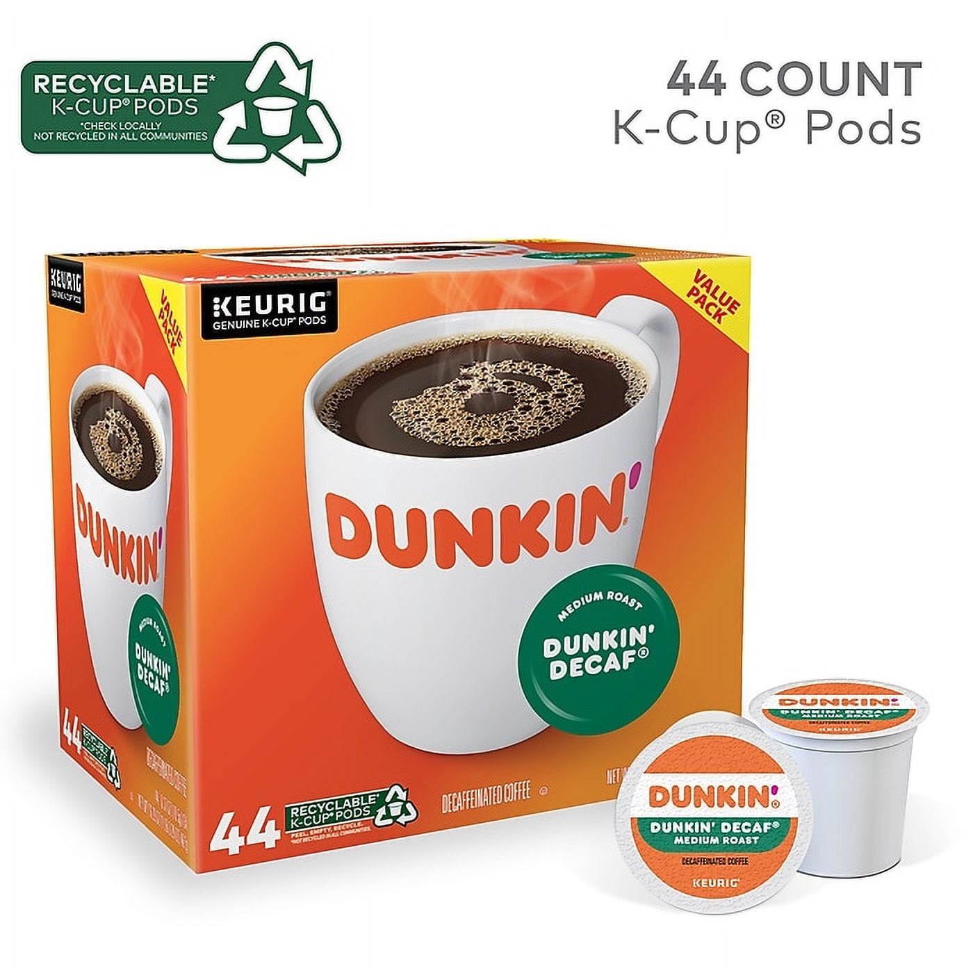 Dunkin' Decaf Coffee Keurig K-Cup Pods, Medium Roast, 44 ct Pack of 2