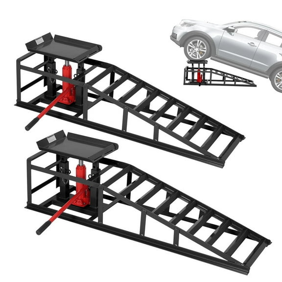 Towallmark 2 Pack 5 Ton 11050 LBS Hydraulic Car Ramps, Heavy Duty Steel Vehicle Lift Ramps For Oil Changes, Low Profile 9.4 To 13.34 Inch Lift, Black