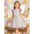 thumbnail image 6 of Lanbubble Toddler Girl Dresses Back Bowknot Butterfly Ruffled Sleeve Dress Casual Sundress 5-6 Years, 6 of 9
