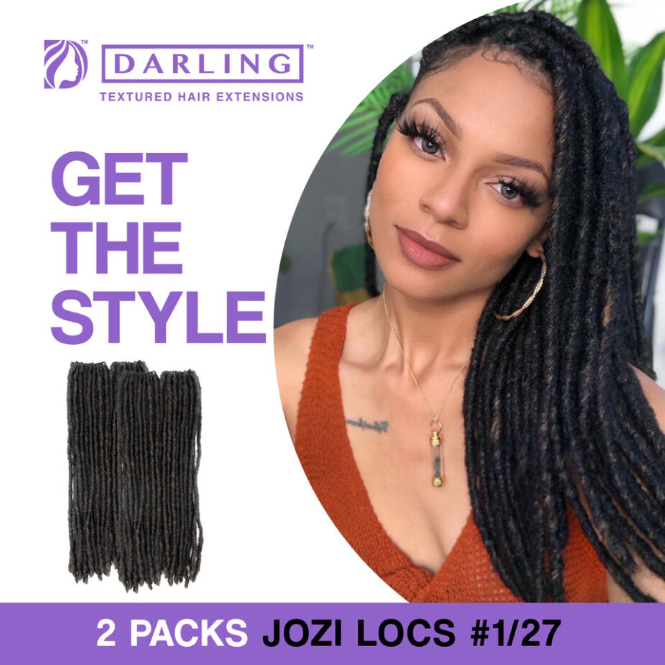 (4 pack) Darling Jozi Locs Crochet Hair 2X Pack, 18 inch, 1/27, Adult, Female