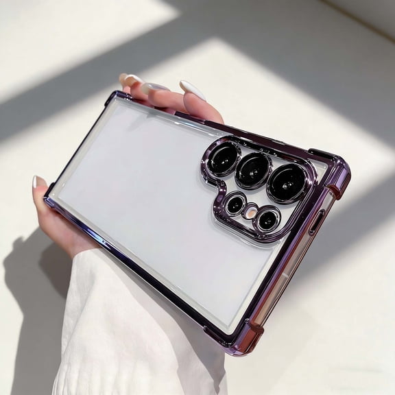 Compatible with Samsung Galaxy S26 Transparent Phone Case,Luxury Electroplated Frame Designing,With Lens Film,Shockproof Anti-fall Rugged Ultra Slim Clear Phone Case Cover,Darkpurple