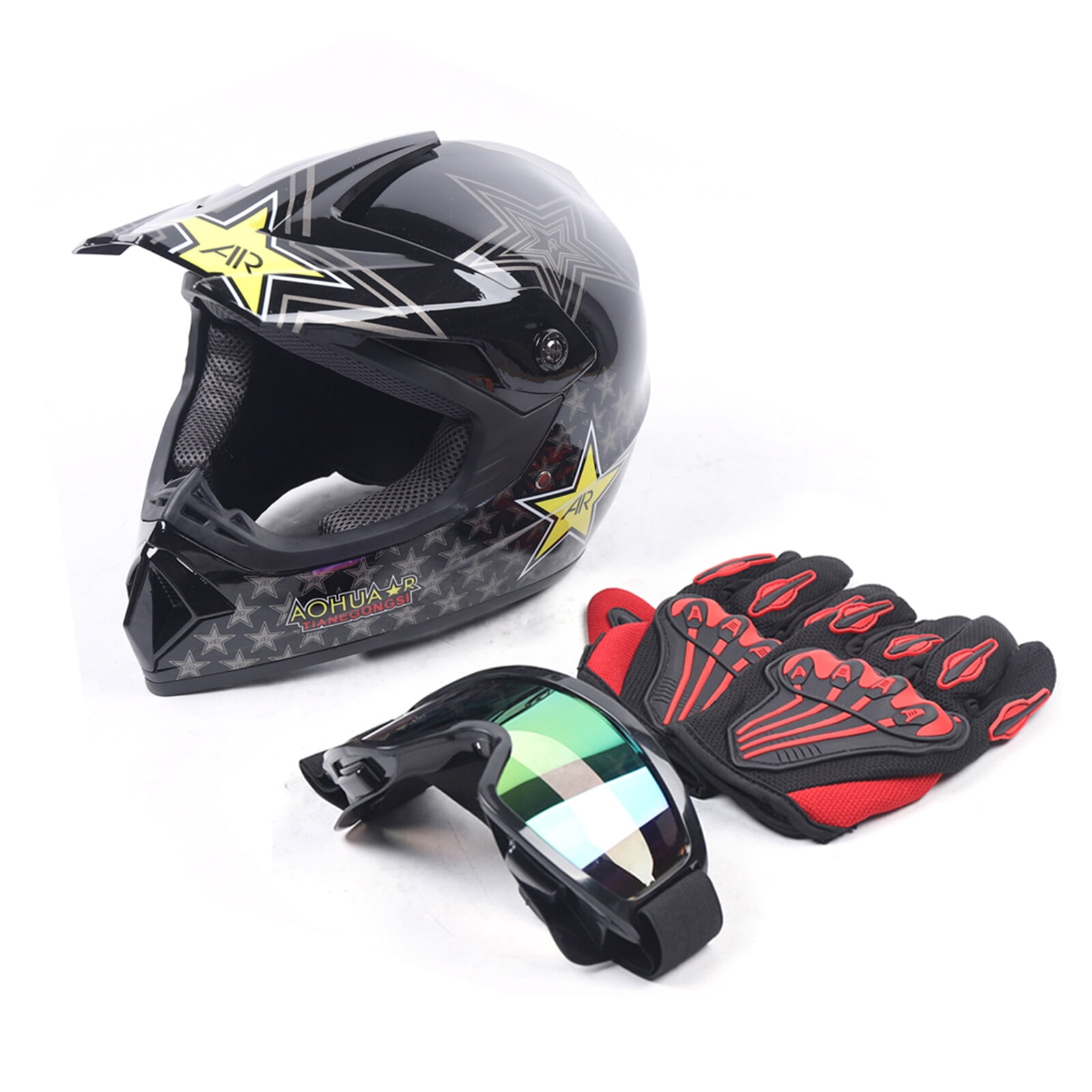 Adult ATV Motocross Dirt Bike Motorcycle Off-Road Helmet w/ Goggles Gloves