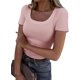 thumbnail image 3 of Roselux Camisetas de verano de manga corta con cuello redondo para mujer, de punto acanalado, ajustadas, informales, básicas, 3 of 5