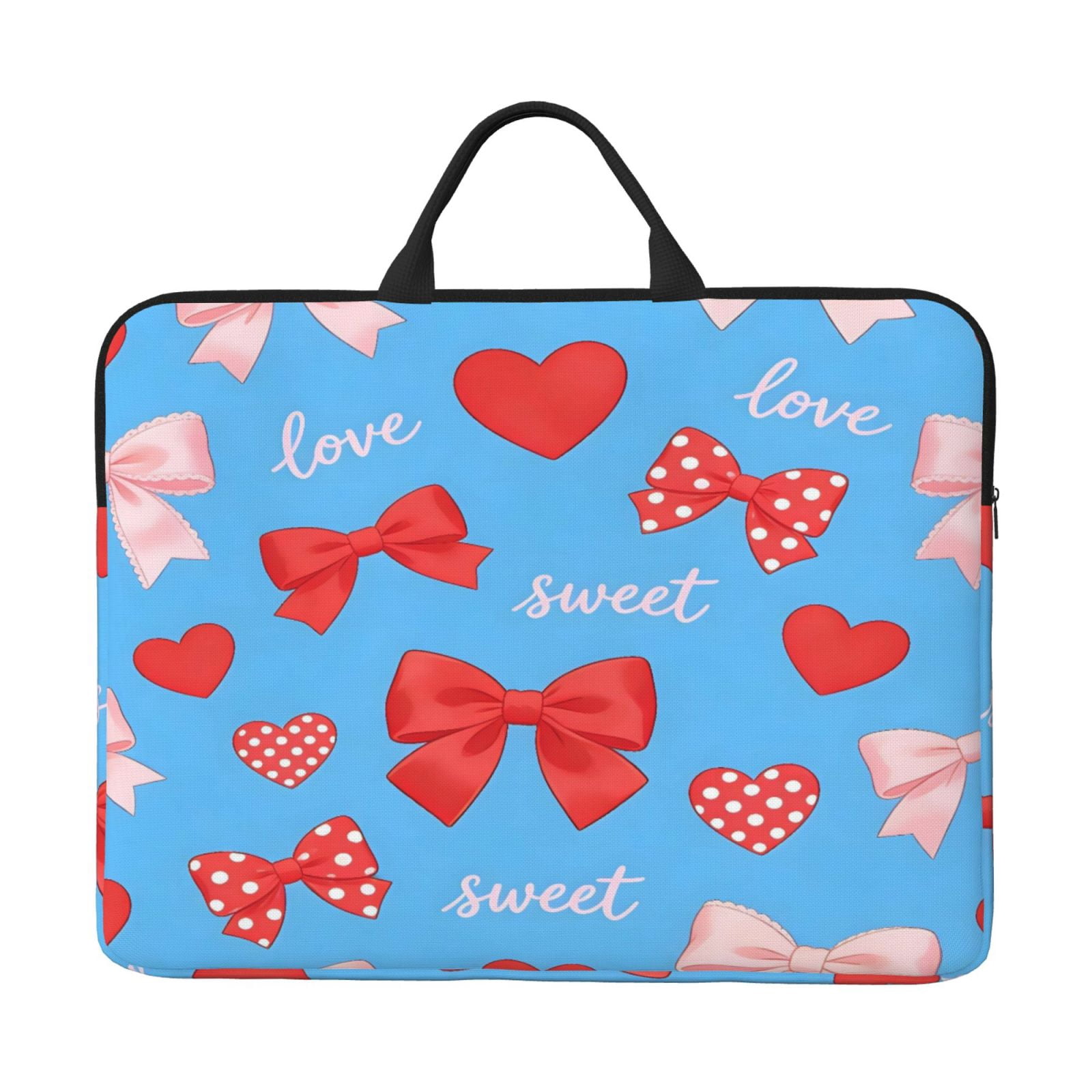 Laptop Sleeve Bag For Women Men 14inch Waterproof Durable Protective Computer Carrying Cover Handle Laptop Case Bag Sweet Love Bow Heart Blue